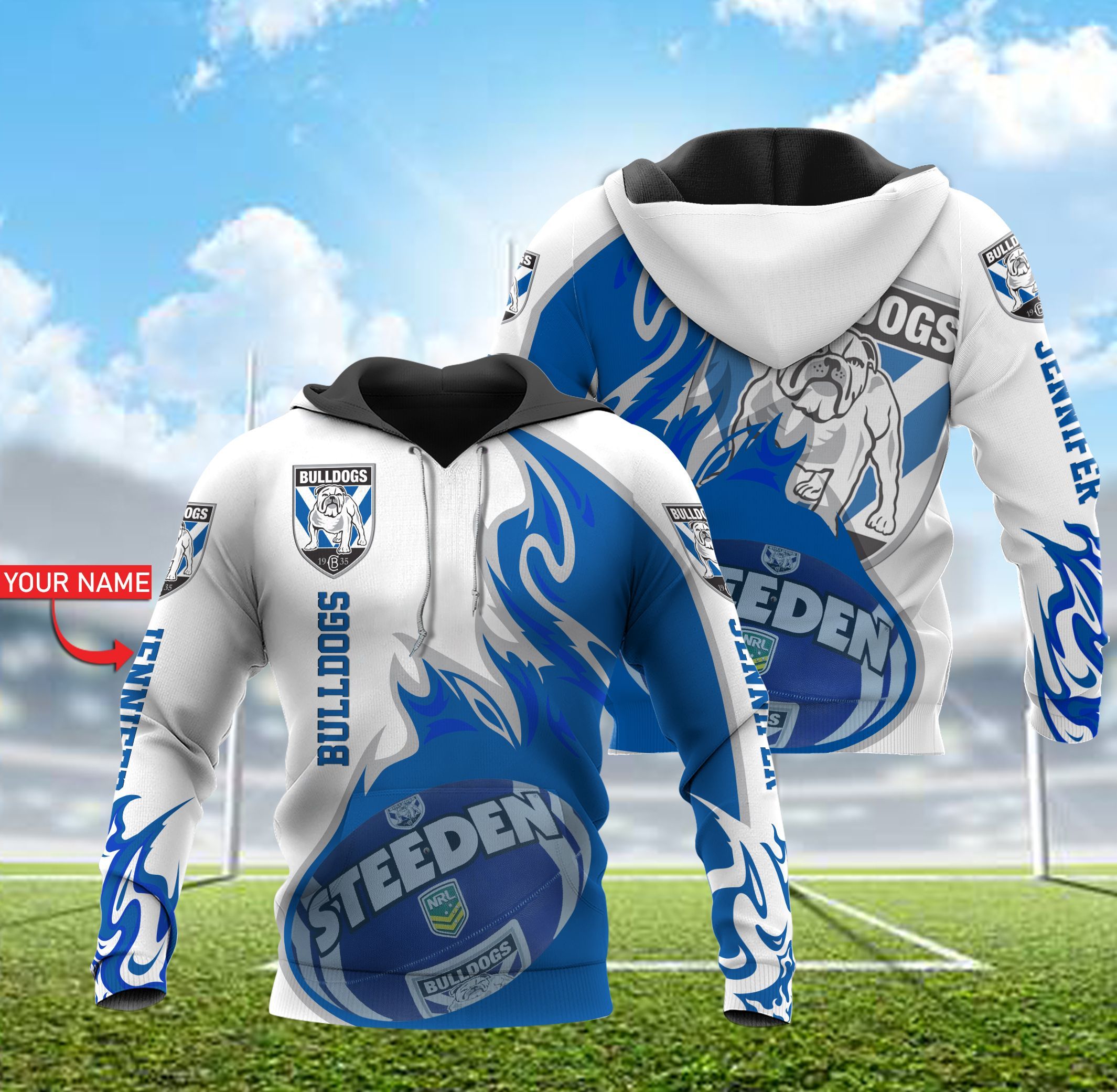 Custom Name 3D All Over Printed Hoodie - Personalized For Bulldogs Nrl Fans
