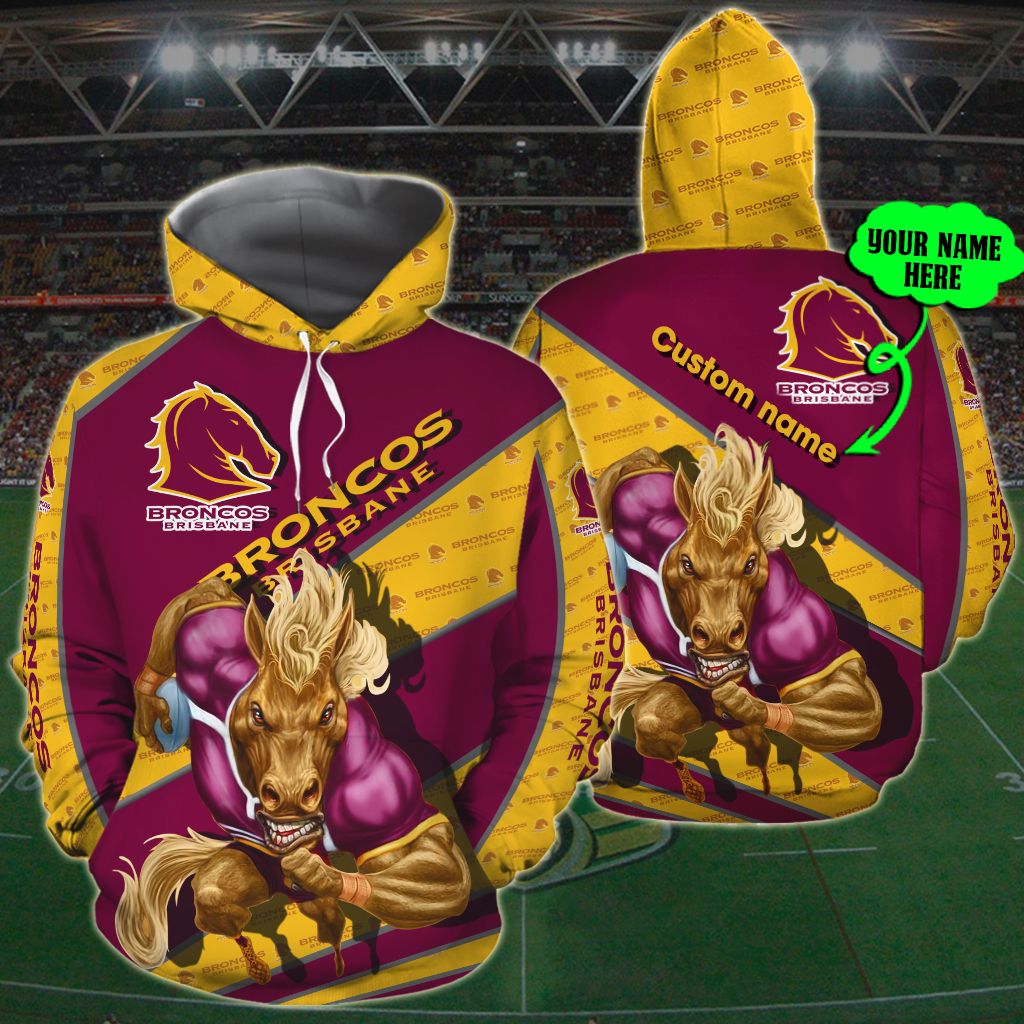 Custom Name Brisbane Broncos Nrl 3D Hoodie All Over Print Zip-Up Option
