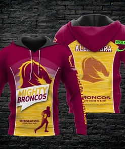 Custom Name Brisbane Broncos Nrl All Over Printed Hoodie 3D With Personalization