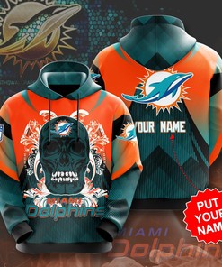 Custom Name Miami Dolphins 3D Skull Hoodie For Fans