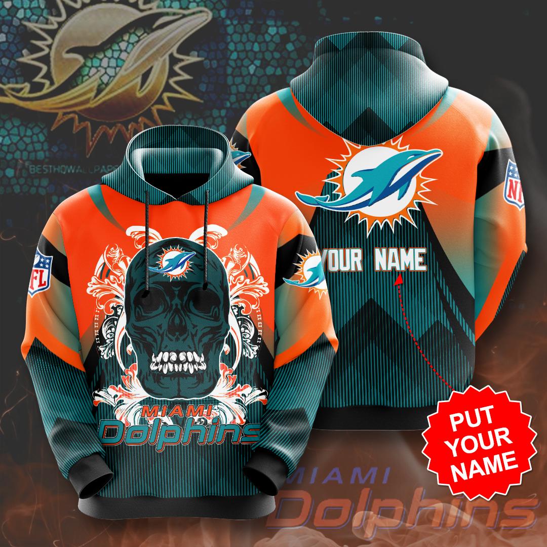 Custom Name Miami Dolphins 3D Skull Hoodie For Fans