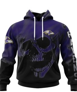 Custom Name & Number All Over Print Baltimore Ravens Hoodie 3D Skull Gifts For Fans