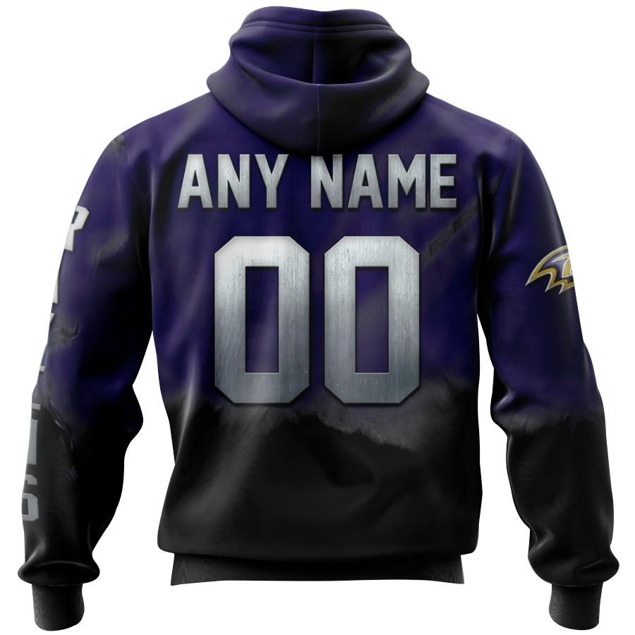 Custom Name & Number All Over Print Baltimore Ravens Hoodie 3D Skull Gifts For Fans