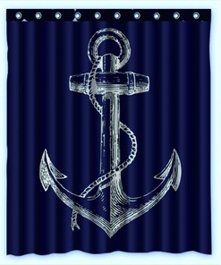 Custom Nautical Navy Blue Anchor Waterproof Shower Curtain for a Coastal Bathroom