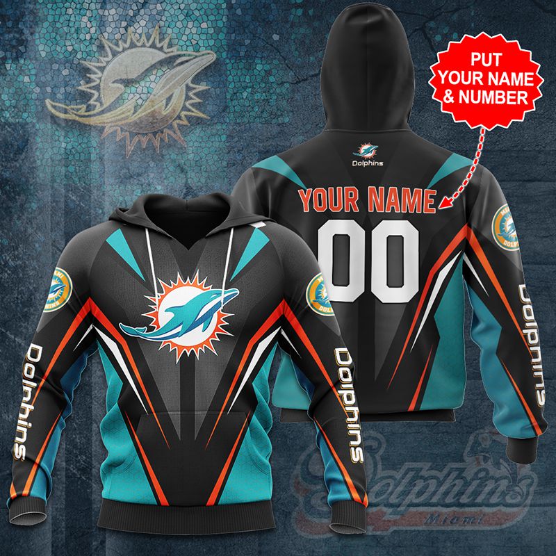 Custom Nfl Miami Dolphins All Over Print 3D Hoodie With Your Name And Number