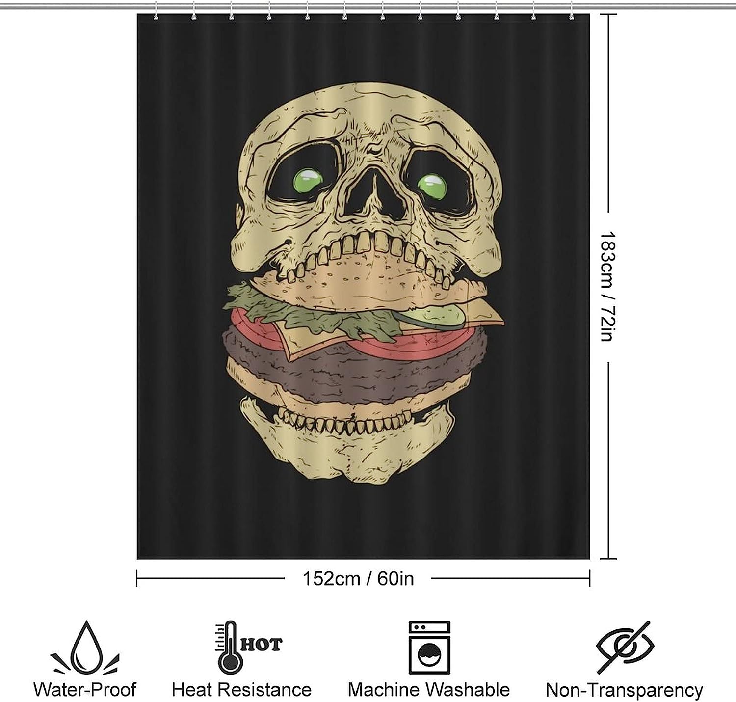 Custom Personalized Skull Chain Shower Curtain, Durable Bath Curtain Liner