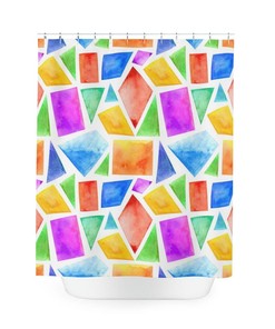 Custom Printed Geometric Watercolor Shower Curtain for Cute Bathroom Decor