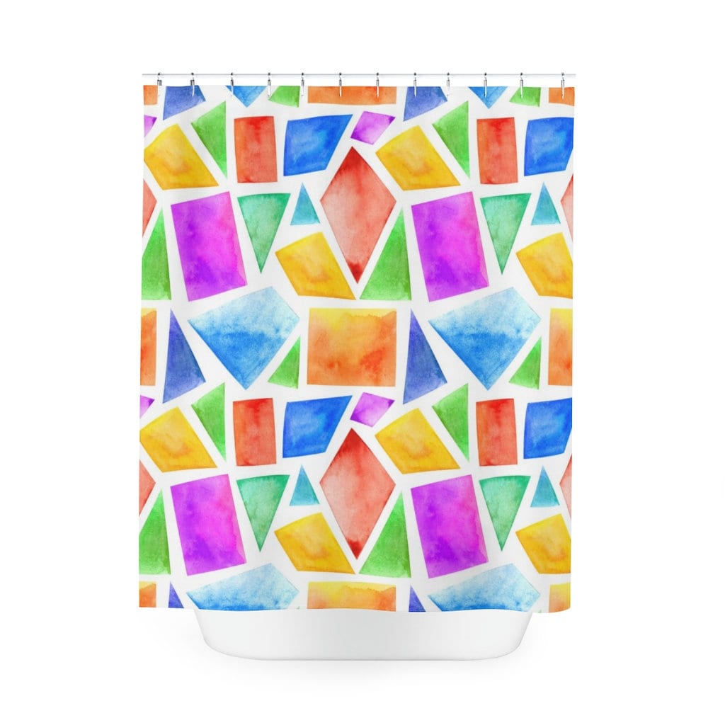 Custom Printed Geometric Watercolor Shower Curtain for Cute Bathroom Decor