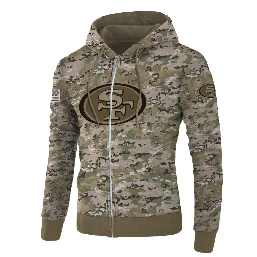 Custom San Francisco 49Ers All Over Print Hoodie - Army Graphic Zip Hoodie Pullover