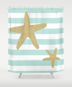 Custom Striped Starfish Nautical Ocean Shower Curtain - Perfect Gift