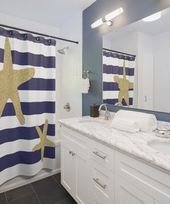 Custom Striped Starfish Nautical Ocean Shower Curtain - Perfect Gift