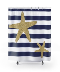 Custom Striped Starfish Nautical Ocean Shower Curtain - Perfect Gift