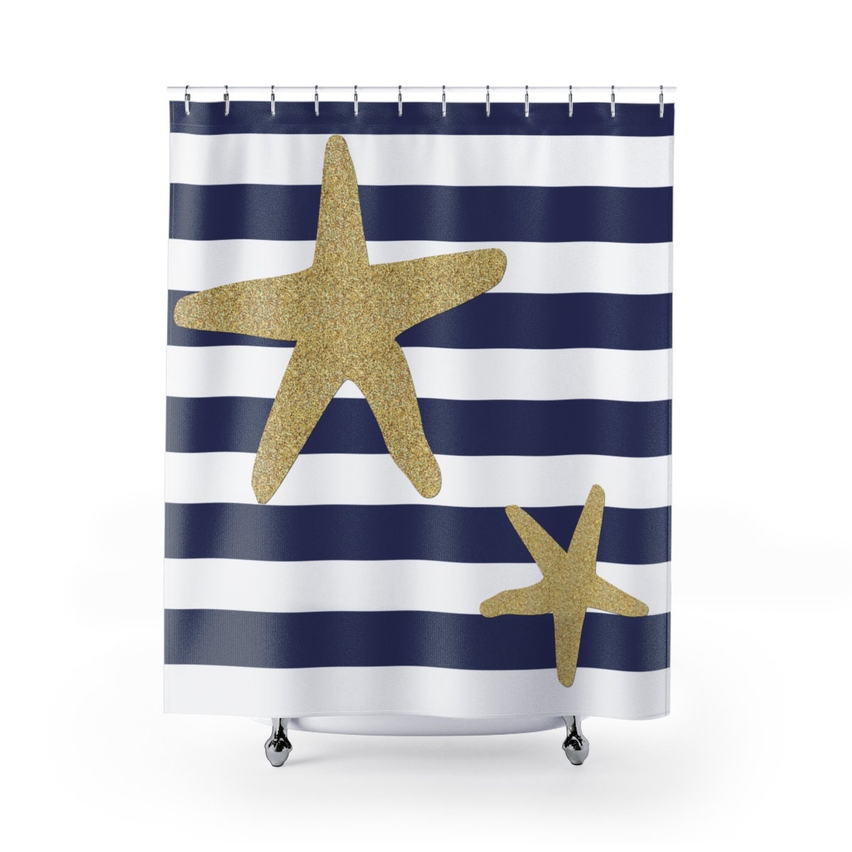 Custom Striped Starfish Nautical Ocean Shower Curtain - Perfect Gift