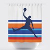 Custom Stripes Basketball Shower Curtain For Boys - Navy, Royal Blue And Red Decor