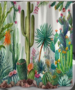Custom Succulent Plant Floral Cactus Shower Curtain For A Green Bathroom 