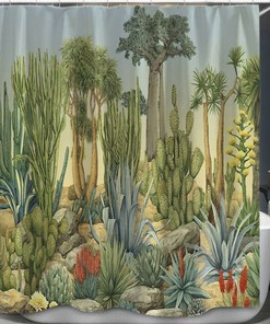 Custom Succulent Plant Floral Cactus Shower Curtain For A Green Bathroom