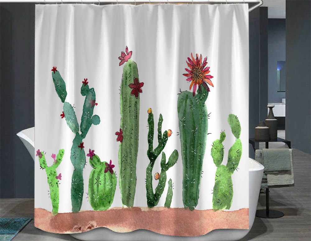 Custom Succulent Plant Floral Cactus Shower Curtain For A Green Bathroom