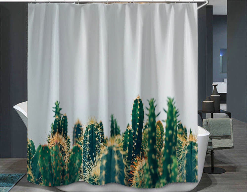 Custom Succulent Plant Floral Cactus Shower Curtain For A Green Bathroom