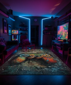 Custom Vintage Game Room Rug for Teen Boys with Shufflezone Game Controller Carpet
