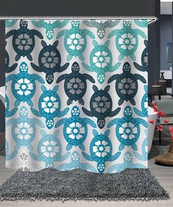 Customizable Blue Turtles Print Shower Curtain For Ocean Beach Themed Bathroom Decor