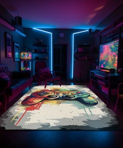 Customizable Game Room Themed Area Rug with Vintage Game Room Design for Teen Boys