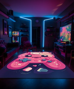 Customizable Game Room Themed Carpet with Vintage Game Room Design for Teen Boys