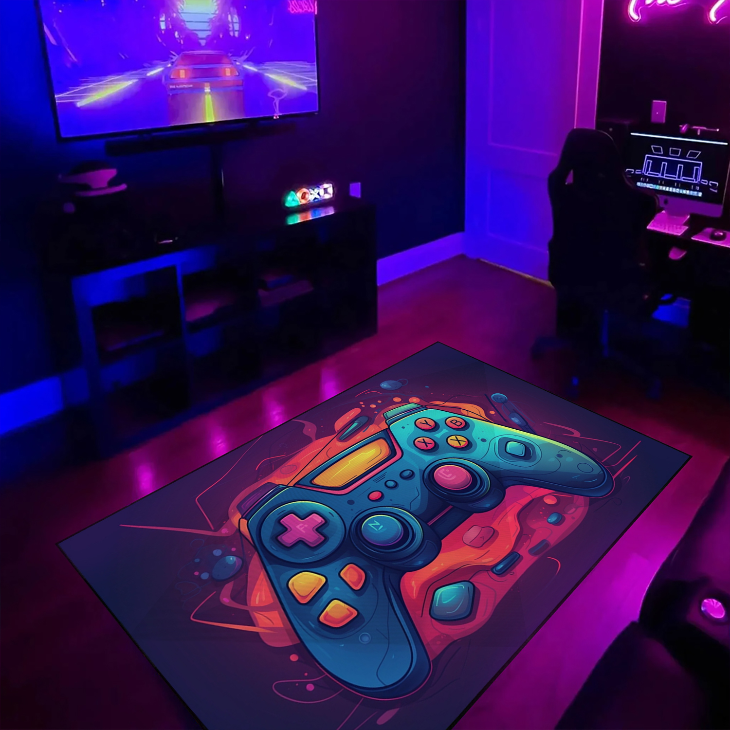 Customizable Gaming Rug with 3D Game Controllers - Upgrade Your Gamer's Paradise