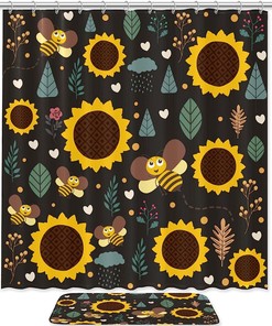 Customizable Sunflower with Bee Waterproof Shower Curtain for Bathroom Decor