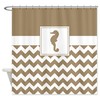 Customizable Tan and White Chevron Nautical Shower Curtain with Seahorse Design