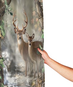Customizable Waterproof Fabric Elk Foggy Forest Deer Bathroom Shower Curtain 