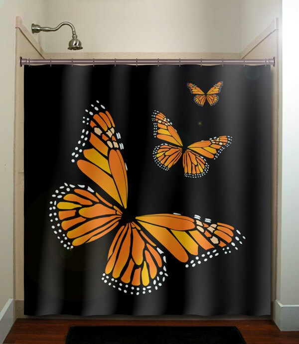 Customize Your Bathroom with Monarch Butterfly Fabric Shower Curtain Stall and Matching Decorations