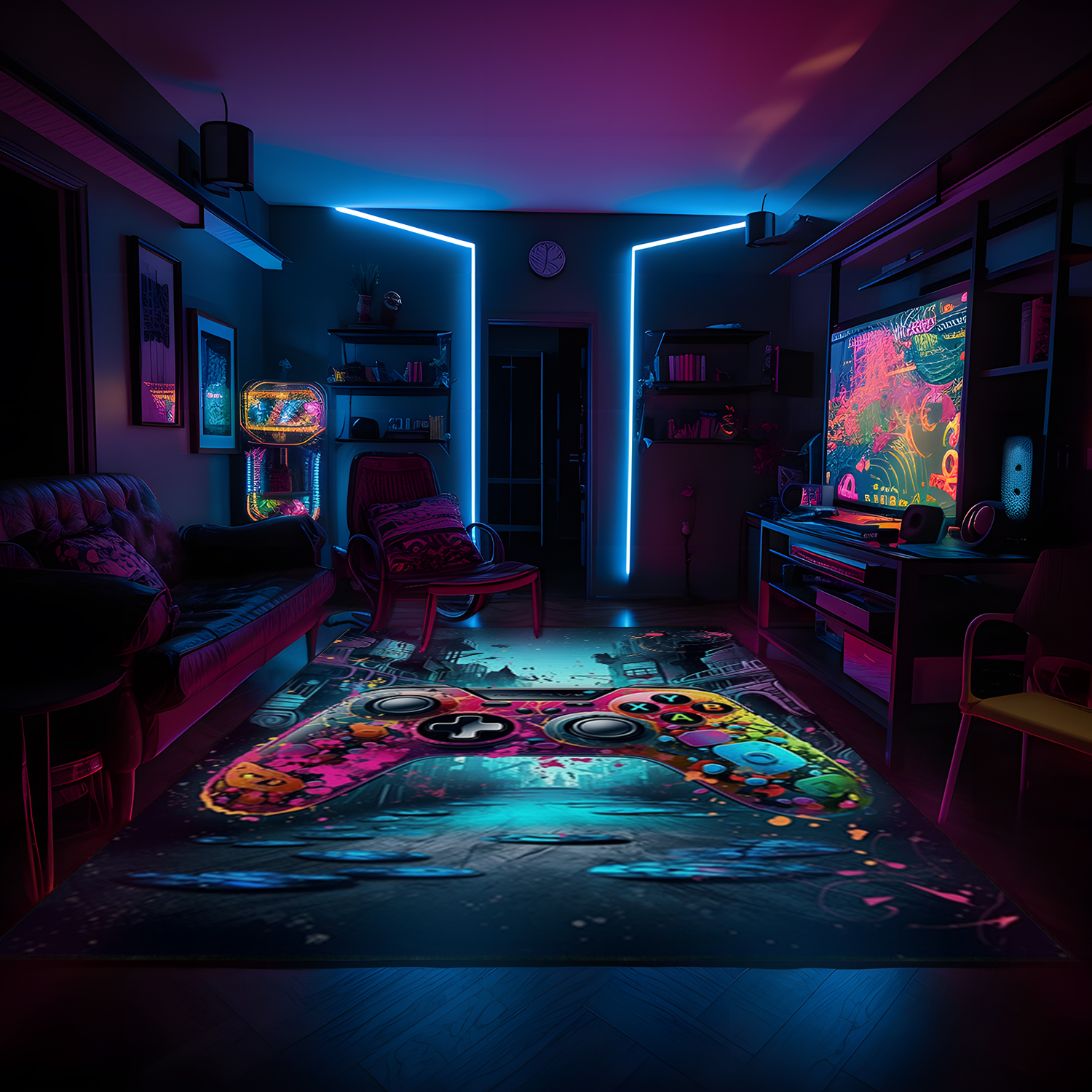 Customized Game Room Area Rug for Boys with Vintage Game Room Decor