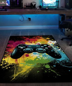Customized Game Room Rug for Boys with Full Size Vintage Game Controller Pattern