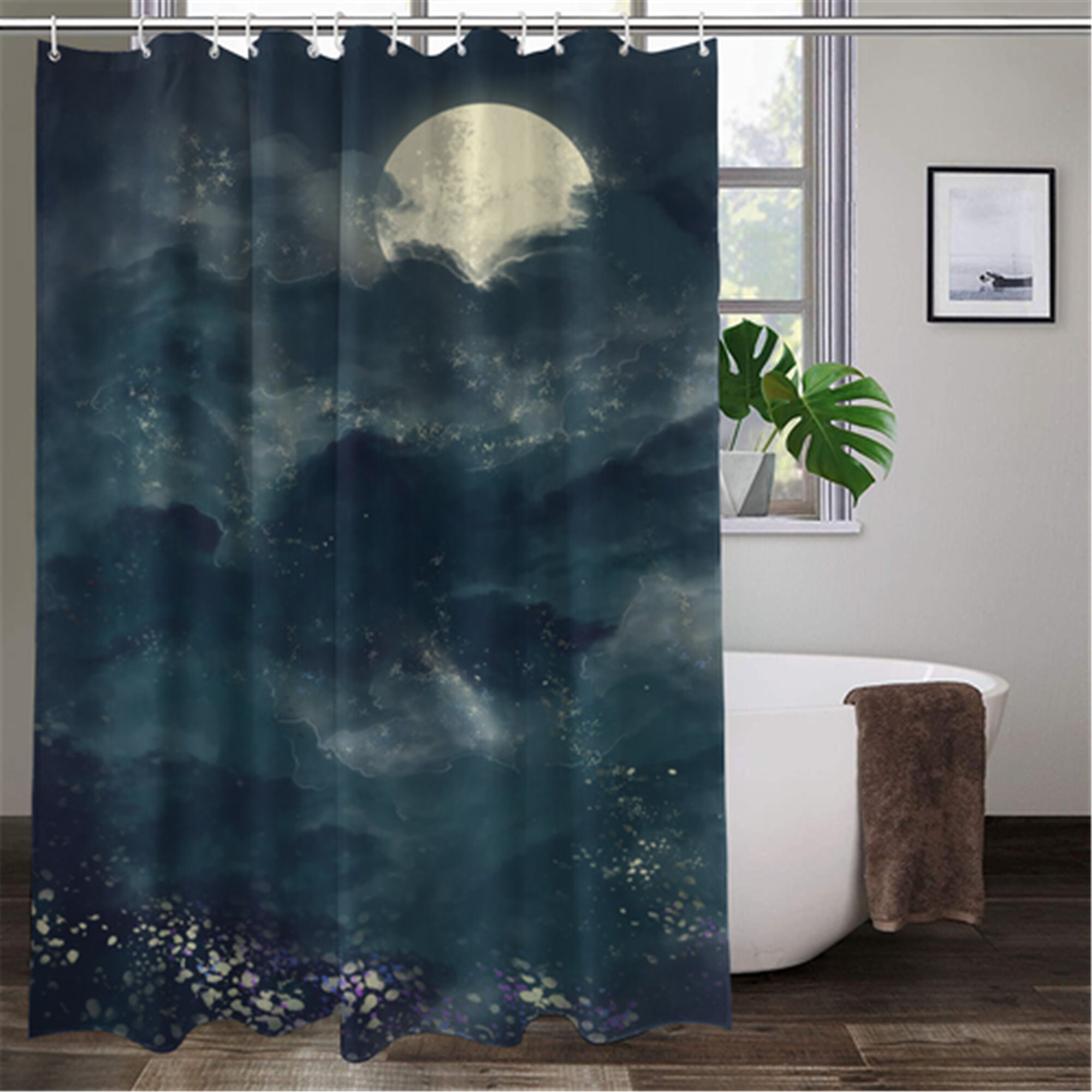 Customized Mold and Mildew Resistant Moon Shower Curtain for Personalized Bathroom Decor