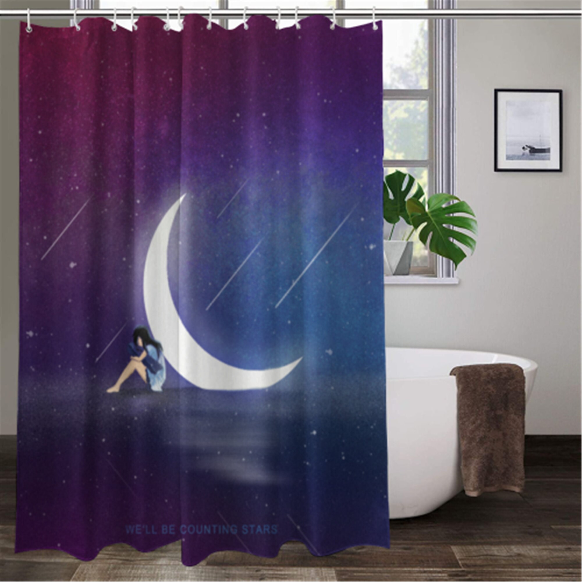 Customized Mold and Mildew Resistant Moon Shower Curtain for Personalized Bathroom Decor