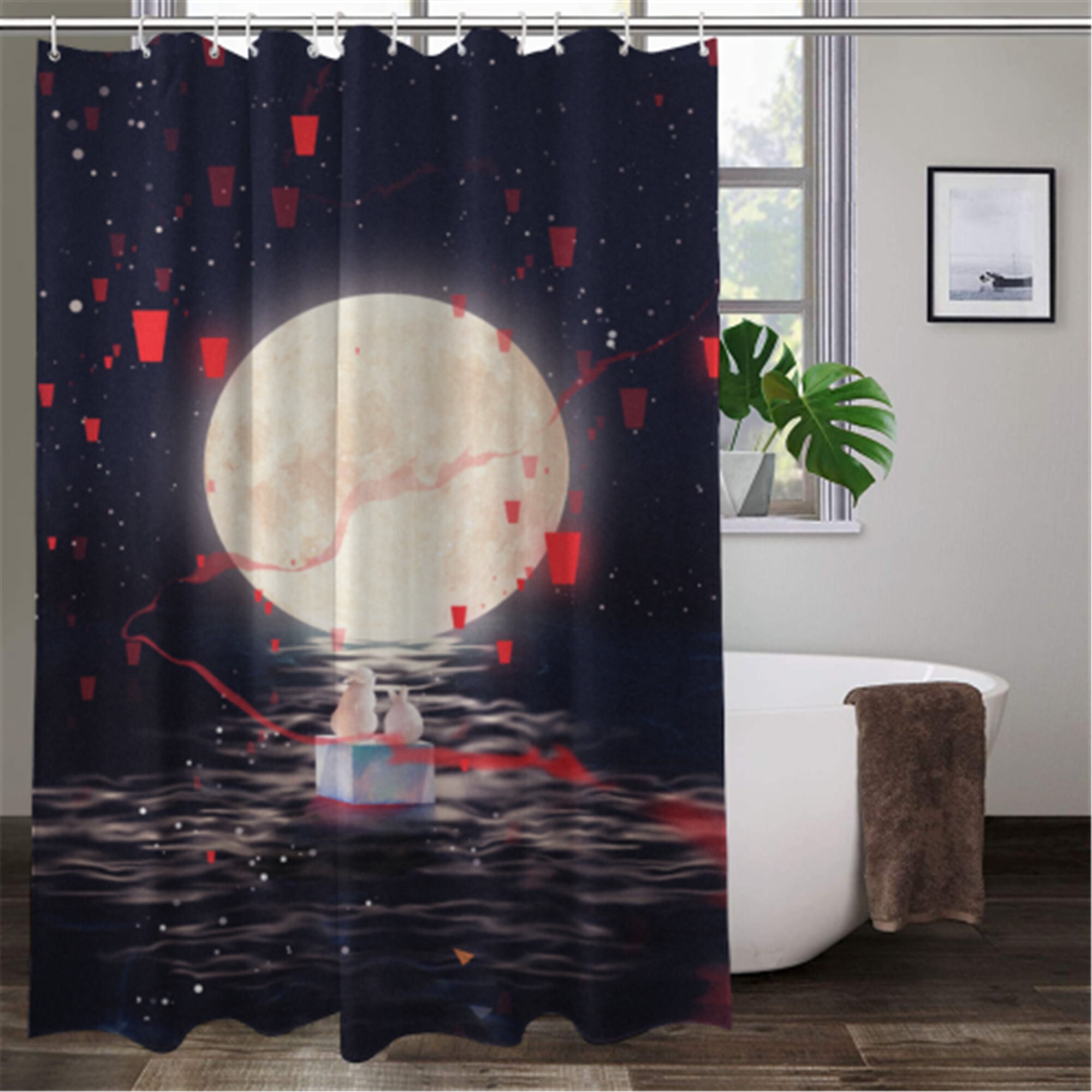 Customized Mold and Mildew Resistant Moon Shower Curtain for Personalized Bathroom Decor