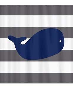 Customized Navy Blue, Aqua, and White Whale Shower Curtain with Standard Size for Stylish Bathroom Look