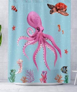 Customized Octopus Bathroom Curtain with Cute Octopus Gifts Print