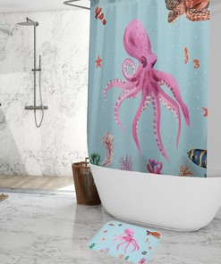 Customized Octopus Bathroom Curtain with Cute Octopus Gifts Print