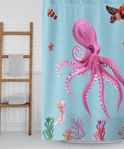 Customized Octopus Bathroom Curtain with Cute Octopus Gifts Print