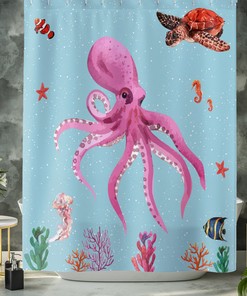 Customized Octopus Bathroom Curtain with Cute Octopus Gifts Print