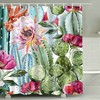 Customized Shower Curtain With Cactus Flower Bathroom Curtain Watercolor Tropical Design