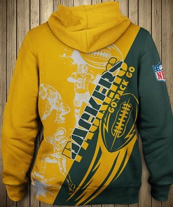 Cute All Over Print 3D Cartoon Player Zip Hoodie For Green Bay Packers Fans