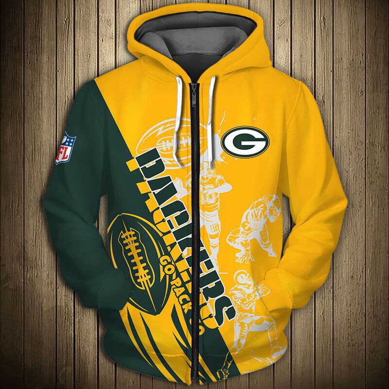 Cute All Over Print 3D Cartoon Player Zip Hoodie For Green Bay Packers Fans