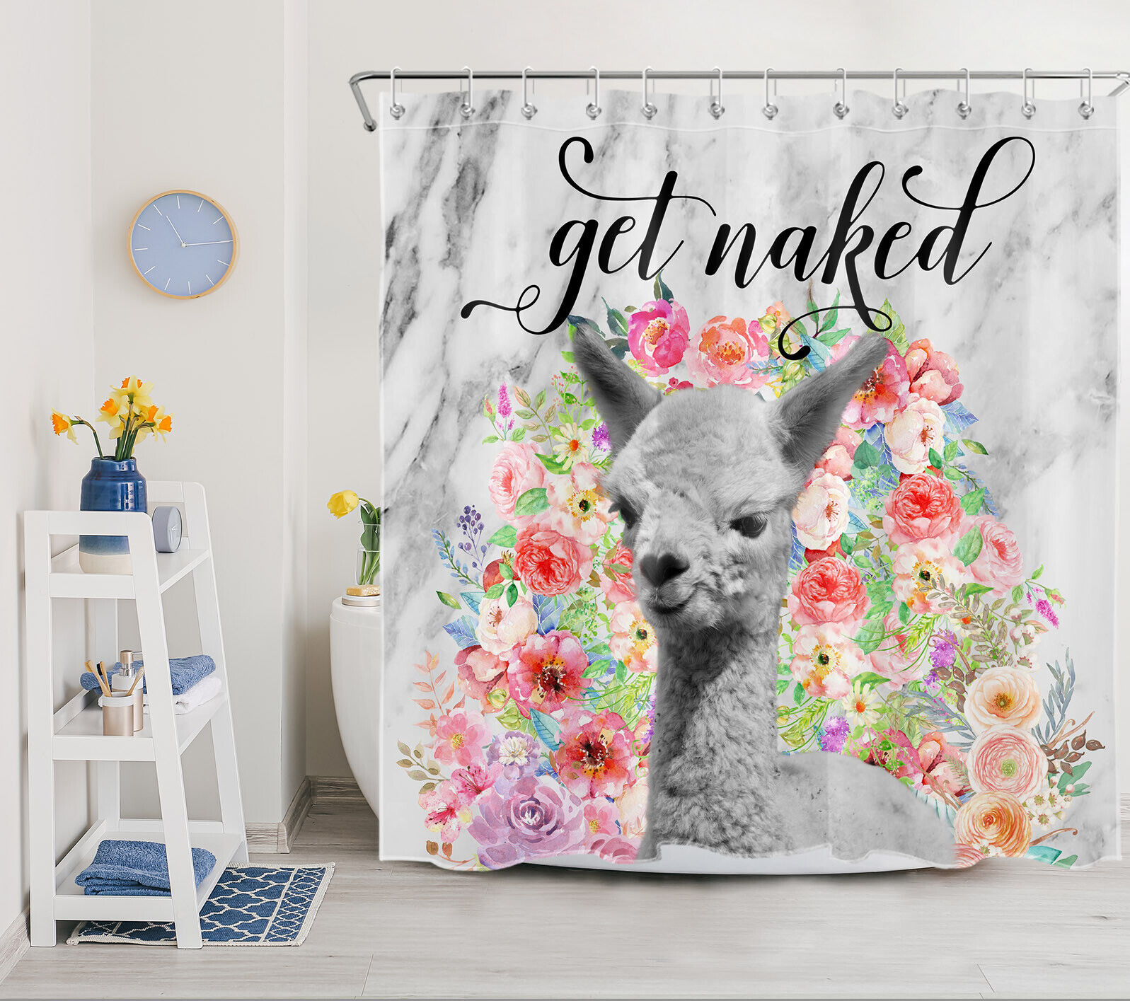 Cute Alpaca Llama Print Shower Curtain For A Fun Bathroom