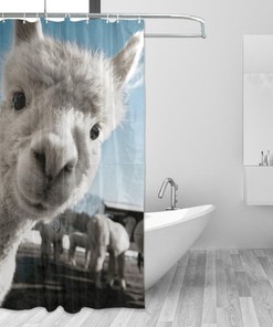 Cute Alpaca Llama Shower Curtain Set - Waterproof Fabric Bathroom Bath Sets In Donnapink Style