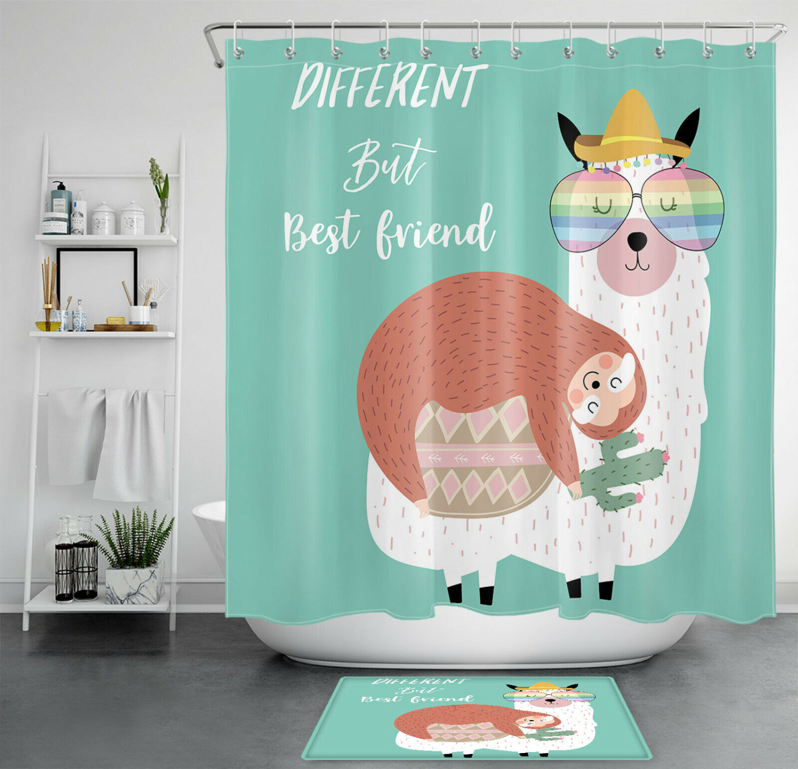 Cute Alpaca Sloth Cactus Shower Curtain - Perfect For Nature Lovers