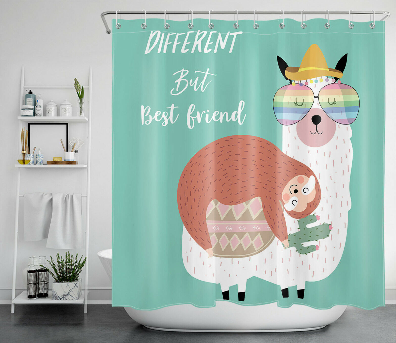 Cute Alpaca Sloth Cactus Shower Curtain - Perfect For Nature Lovers