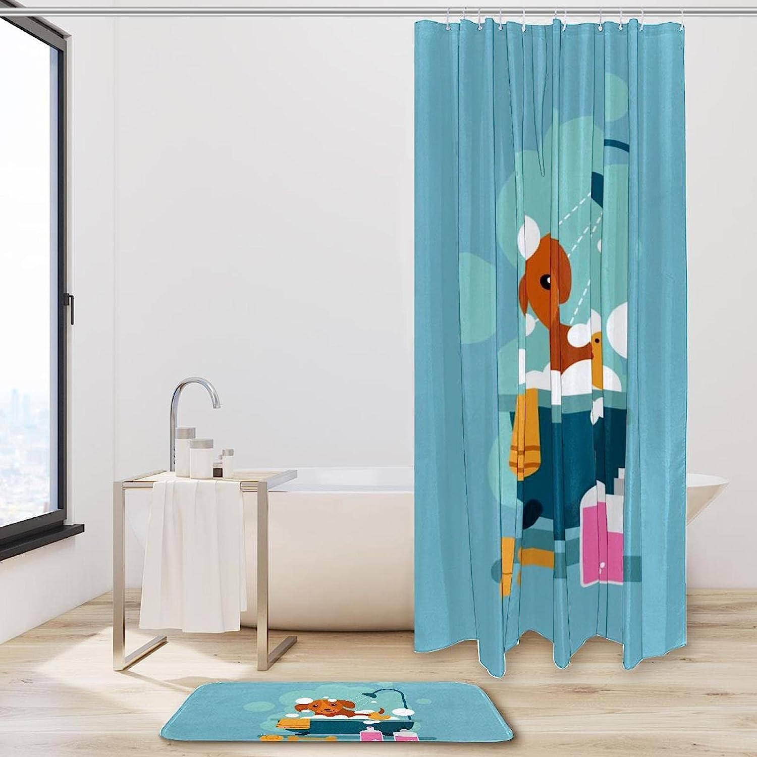 Cute And Blue Animal Waterproof Shower Curtain Bathroom Curtain With Dog Design - Image 2