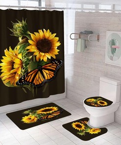 Cute And Colorful Butterfly Sunflower Shower Curtain For Small Bathrooms